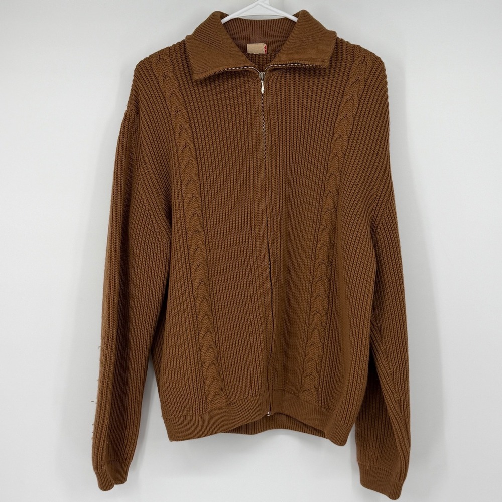 Vintage Belye 100% Virgin Wool Cable Knit Zip Cardigan Brown Size 4